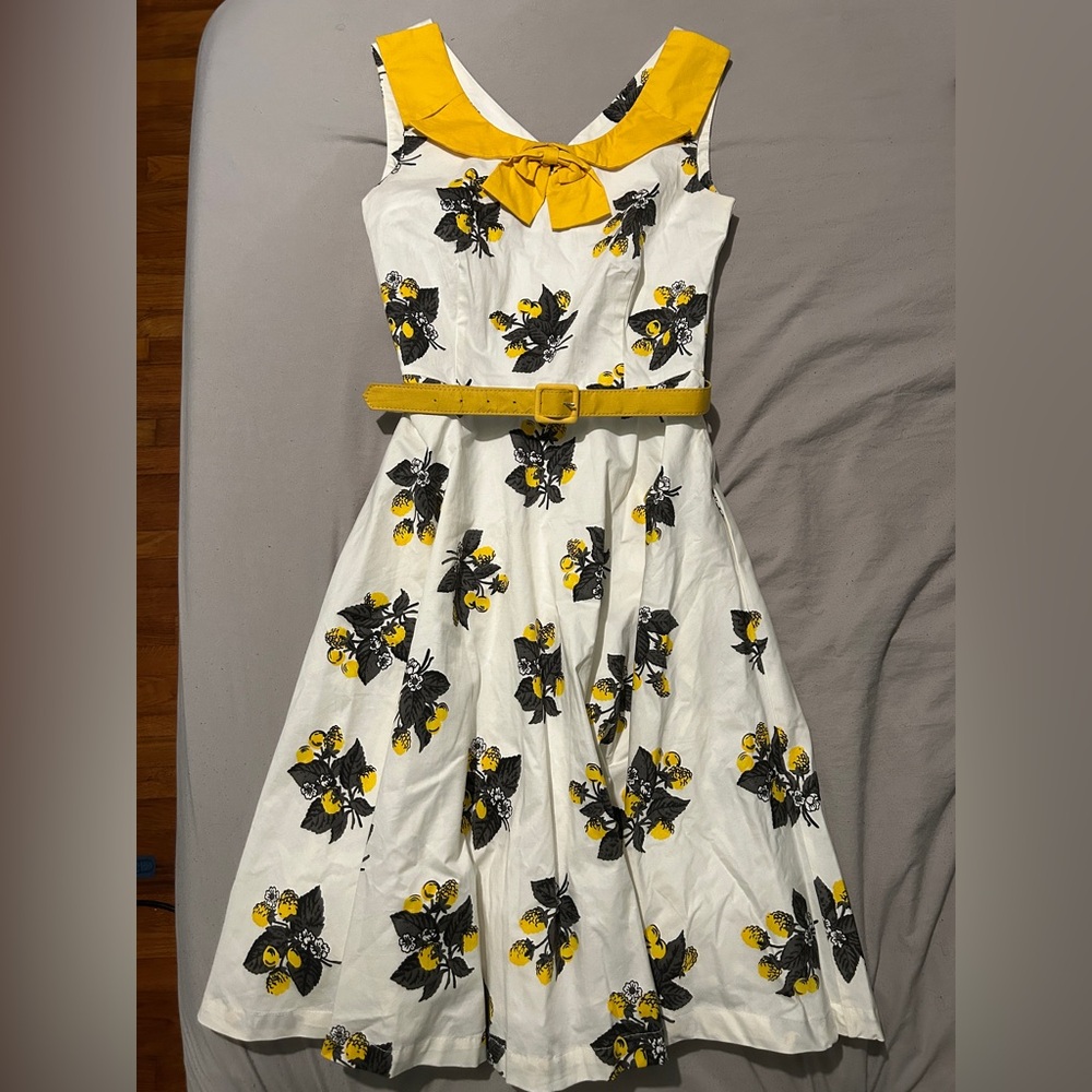 Tatyana Yellow Berries Vintage Dress with Belt